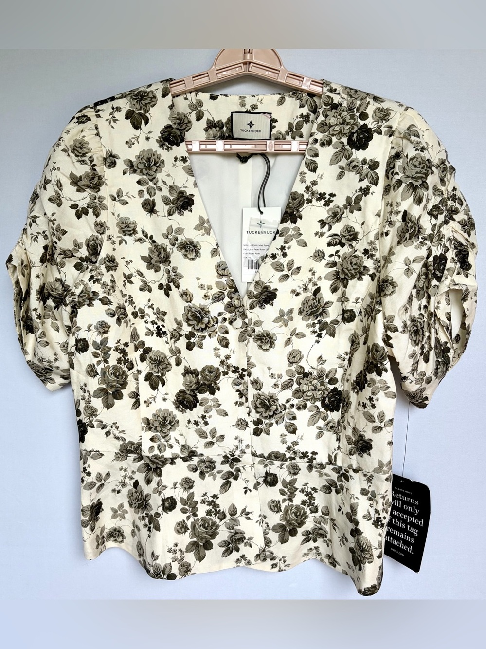 Tuckernuck Lisle Floral Peplum Top NWT XXL Puff Sleeve V-Neck Blouse - Picture 5 of 16